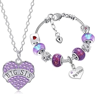 Yaomiao Big Sister Gifts Charm Bracelet Big Sis Shiny Crystal Charm Bracelet Bangle Jewelry and Heart Big Sister Necklace for Women Girls Sister Necklace Charm with Unicorn Box Greeting Card