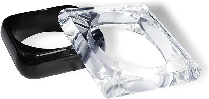 Diaphanous Magnetism - Chunky, Clear Acrylic Bracelet Set, Black and White Bracelet Set for Women | Jewelry Gift (2.6 Inches)