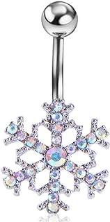 MEJEYSP 14g Stainless Steel Snowflake AB Color CZ Belly Button Rings Holiday Navel Rings Barbell Piercing for Women