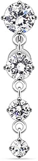 Stylish 14G Forbidden Body Jewelry Belly Button Dangle Ring with Surgical Steel and Sparkling Clear Cubic Zirconia Crystals