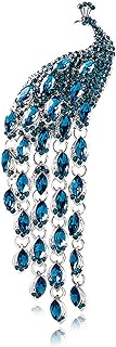 Pin Clasp Rhinestone Crystal Peacock Brooch with Copper Gems Designed for Women - Vintage Long-Tail Design