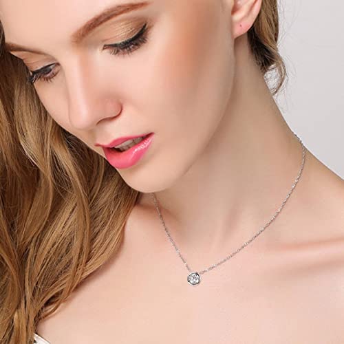 Women's Sterling Silver Clear Cubic Zirconia Bezel Setting Daily Pendant Choker Necklace