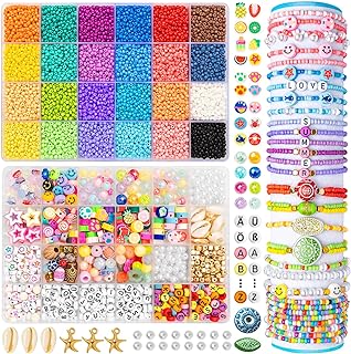 Eleanore's Diary 14000PCS Beads for Bracelets Making Kit, 24 Colors 3-4mm Glass Pony Beads, Charm Beads Letter Beads for DIY Friendship Jewelry Necklaces Rings Making, Birthday Gifts for Women Girls