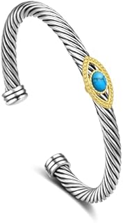 Twisted Cable Bracelet for Women, Evil Eye Two Tone Cable Wire Bracelet Bangle Silver Cuff Vintage Bracelets for Women Jewelry Gift