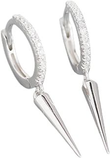 Minimalist Spike CZ Dangle Drop Hoop Earrings for Women Girls 925 Sterling Silver Charms Hoops Cuff Cartilage Stud Tragus Helix Wrap Geometric Hypoallergenic Fashion Personalized Punk