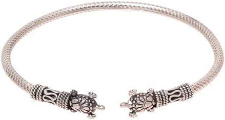 NOVICA Artisan Handmade Sterling Silver Cuff Bracelet Turtle Crafted India No Stone Animal Themed Frog Turtleturtle [7.75 in L (end to End) x 0.4 in W] ' Turtle Fantasy'