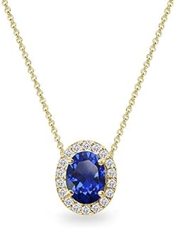 Gold Sapphire Pendant Necklace with Rolo Chain and Spring Ring Clasp for Women - Exquisite Oval Halo Design
