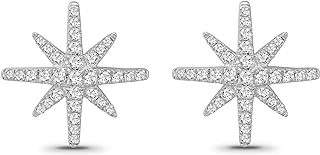 ARAIYA Fine Jewelry - Sterling Silver Diamond Star Stud Earrings with Push Back, Perfect Mother's Day Gift