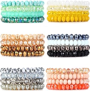 WAINIS 24PCS Bohemian Multi-Layer Crystal Beaded Stacking Bracelet For Women Versatile Stretch Strand Statement Wrap Stackable Shiny Crystal Bead Bracelets Pack