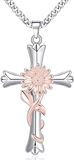 ACECHA Cross Necklace for Women | Silver Faith Birthstone Cross Pendant with Birth Flower Jewelry Gifts for Teen Girls Wife Women for Birthday Anniversary