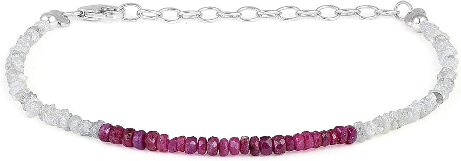 22CM White Rough Diamond Ruby Bracelet 2-3Raw Diamond Bracelet Ruby Bead Bracelet White Diamond Bracelet Uncut Diamond Bracelet