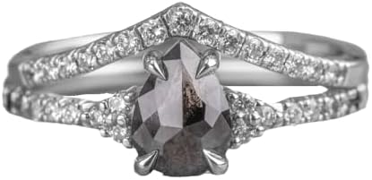 1.5ct Pear Cut Natural Salt And Pepper Diamond Engagement Ring Set for Women Sterling Silver/10K 14K 18K Gold Salt And Pepper Diamond Engagement Wedding Ring Set Anniversary Promise Rings Free Engraved