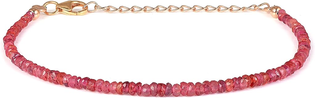 – Padparadscha Bracelet with Rose Gold Fill In 925 Sterling Silver, Delicate Beaded Precious Red Orange Sapphire Jewelry September Birthstone (22 CM)