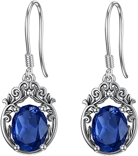 Blue Sapphire Earrings 925 Sterling Silver Lab Created 7mm * 9mm Oval Cut Sapphire Drop Dangle Earrings for Women