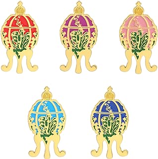 QIFU Hand Painted Pin-Clasp Brooch Set - Faberge Egg Shape Design with Colorful Enamel - Stylish Accessory for Men and Women - 5 Pieces