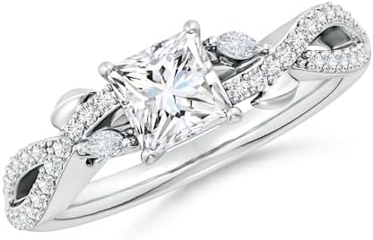 Angara Lab-Grown Nature-Inspired Princess-Cut and Marquise Diamond Side Stone Engagement Ring in Sterling Silver/14K Solid Gold/Platinum for Women|April Birthstone Jewelry for Her|Birthday|Anniversary