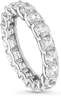 BERRICLE Sterling Silver Wedding Rings Asscher Cut Cubic Zirconia CZ Eternity Ring for Women, Rhodium Plated Size 4-10