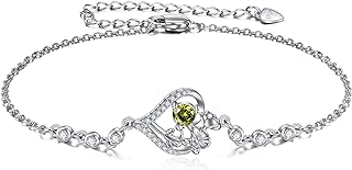 WINNICACA Birth Flower Bracelet for Women Sterling Silver Birth Month Flower Birthstone Bracelet Anklet Flower Gifts Personalized Heart Floral Jewelry Birthday Gift for Wife Girlfriend Mom Anniversary