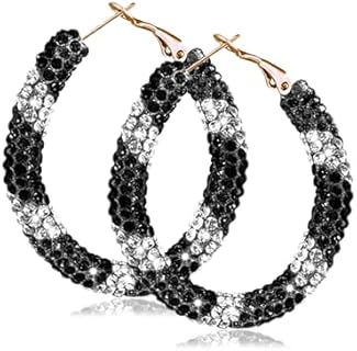 Sparkly Black Rhinestone Earrings, Inside Out Hoop Rhinestone Black and White Earrings for Women Trendy Fashion Jewelry