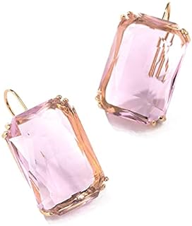 Gold-Plated Alloy Crystal Dangle Earrings with Push Back - Elegantly Designed for Women and Girls - Rectangle/Square Design