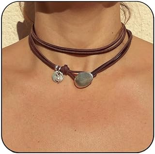 Charming HTH Boho Circle Choker Necklace with Alloy Metal Chain for Women, Layered Leather Design