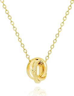 Interlocking Circle Necklace for Women • Dainty 18K Gold Plated Minimalist Jewelry • Three Round Ring Pendant Necklace Gifts for Christmas [3RN-G]