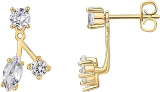 PAVOI 14K Gold Plated Sterling Silver Posts Cubic Zirconia Front & Back Statement Stud Earrings | Unique Earring Jackets for Women