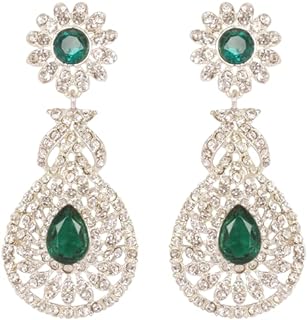 Elegant Touchstone Indian Bollywood Bling Alloy Chandelier Earrings with Push Back & Floral Dangle Design for Women