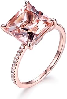 Peach Pink Morganite & Diamond Engagement Ring with Princess Cut Gem in 14k Rose Gold - Size 4