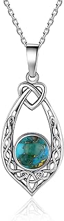 Women's Vintage Sterling Silver Celtic Knot Pendant Necklace with Turquoise Gem and Ball Clasp, 18" Cable Chain Included - Perfect Gift for All Occasions