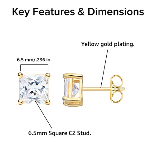 Amazon Essentials Plated Sterling Silver Cubic Zirconia Stud Earrings (Round & Princess)