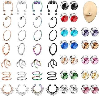 ORAZIO Fake Nose Ring - Stainless Steel Fake Nose Rings for Women Small Faux Septum Nose Ring Stud CZ Lip Ring Stud Nose Cuff Cartilage Earring Small Non Piercing Nose Ring Faux Piercing Jewelry