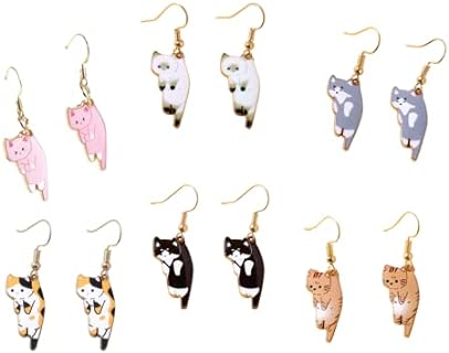 2-6 Pairs Cute Cat Drop Dangling Earrings Kawaii Aesthetic Cartoon Kitten Alloy Drop Dangle Earrings for Women Girls Leightweight Animals Lover Cat Birthday Gifts