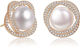 Real Pearl Earrings Studs for Women Girls,14K Gold Plated S925 Sterling Silver Earrings,10-11mm