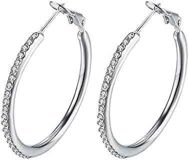 Fashion 35mm Rhinestone Diamond CZ Silver Dainty Hoop Earrings For Women Girls 14K Rose Gold Cubic Zirconia Hypoallergenic Stainless Steel Huggie Hoops Set