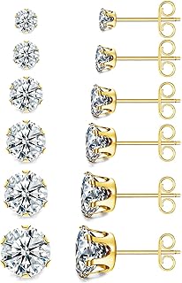 Boucles d'Oreilles Diamant FZREVZ, Ensemble de 6 Paires Hypoallergéniques en Acier Inoxydable et Zircone Cubique, Tailles de 3 à 8mm, Idéales pour Toutes Occasions et Tous Publics