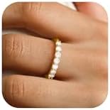 Wedding Band Moissanite Gold Rings: Sterling Silver Eternity Ring with White or Yellow Gold Plated - Lab Diamond Anniversary Bands for Women Silver Half Eternity Stackable Ring, SIZE 4.5-9