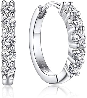 Dazzling Moissanite Diamond Sterling Silver Hoop Earrings with Hinged Hoop by MomentWish - Ideal Women's Jewelry Gift for Anniversary or Birthday