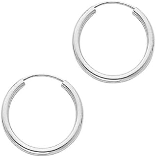 Galaxy Gold GG 14k Solid White Gold Endless Loop Hoop Timeless Earrings 2 mm Gauge/Thickness Available in Multiple Diameters -