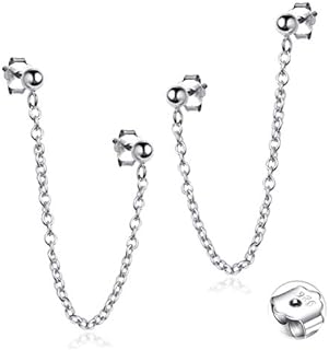 AndPai Hypoallergenic Sterling Silver Dangle Tragus Earrings with Double Ball Design and Push Back Finding for Men and Women