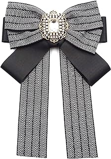 Topz black bow brooch for women large ribbon collar pin cravat Womens bow tie rhinestone brooch pin jabot bowtie for men necktie shirt decoration Garment Accessories