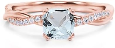Sterling Silver Aquamarine Engagement Ring, 10K-18K Gold Settings for Her - Cushion-Cut Main Stone with Eternity Moissanite Side Stones