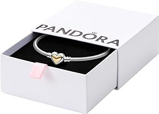 PANDORA Moments Domed Golden Heart Clasp Snake Chain Bracelet - Compatible with PANDORA Moments Charms - Charm Bracelet for Women - Mother's Day Gift with Gift Box - Sterling Silver & 14k Gold