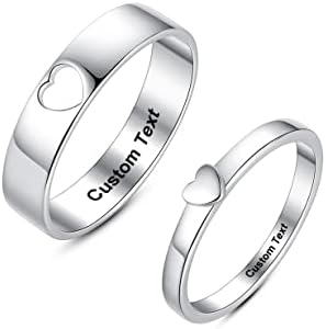 Promise Rings for Couples Matching Heart Rings Love Couple Set His and Her Ring Women Mens Women's Men Engagement Statement Anniversary Personalized Engraved Custom Name Sterling Silver