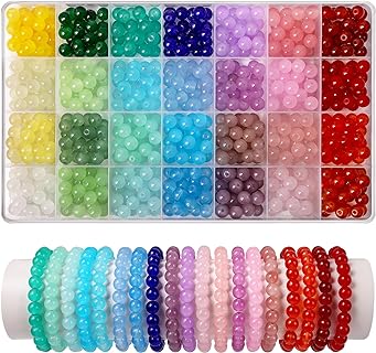 Teniinet 700-Piece Multicolor Glass Crystal Bead Kit for DIY Jewelry and Crafts, Round Small 8mm Beads in Assorted Colors