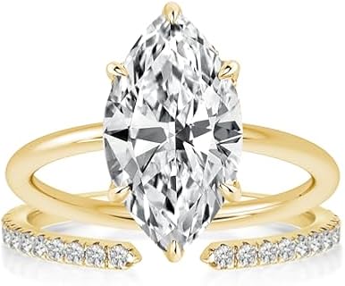 3.5CT Marquise Cut Engagement Ring Set,18K Yellow Gold Plated 925 Sterling Silver Bridal Ring Set with Open Wedding band