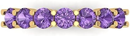 Clara Pucci 1.05 ct Brilliant Round Cut Simulated Alexandrite 14k Yellow Gold Bridal Engagement Wedding Desginer Stackable Band