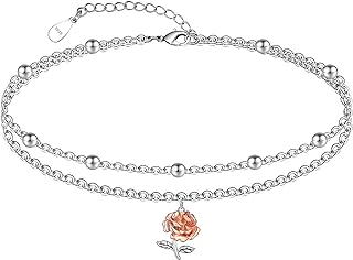 CHIC & ARTSY 925 Sterling Silver Ankle Bracelet for Women Cute Roses/Lotus/Tulips Charm Ankle Bracelet Beach Foot Chain Anklet Jewelry