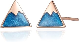 18k white gold plated 925 Sterling Sliver Aqua Blue Retro Triangle Stud Earrings Daily Collocation