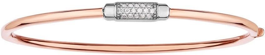 14K Rose White Gold Diamond Bangle Bracelet with Unique Clasp - Elegantly Designed, 7 Inches & 0.14ct Diamond - Ideal Jewelry Gift for Women